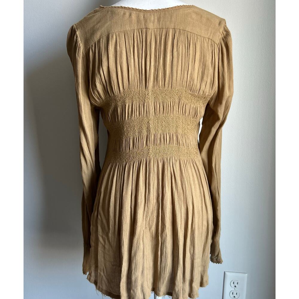 Vintage Free People Olive Green Smocked Button Statement Blouse Boho Size S - Picture 4 of 7